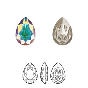 Fancy stone 1pk crystal AB foil back, Crystal Passions® 14x10mm mirage pear 4390