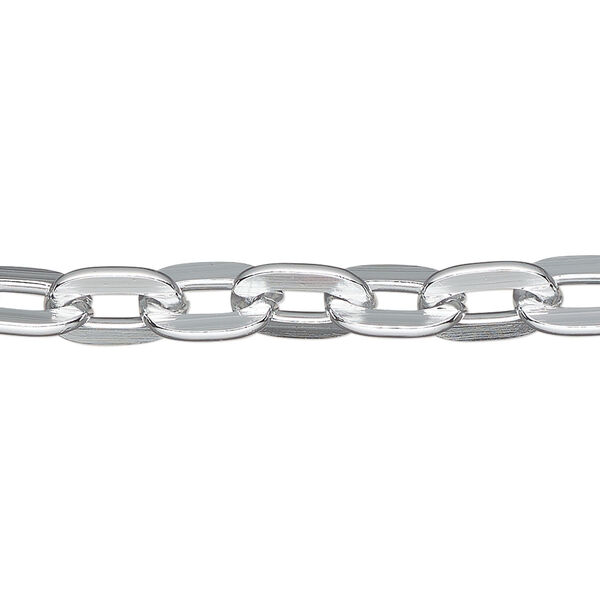 Chain, anodized aluminum, silver, 7.5mm flat cable. Sold per pkg of 5 feet. image number 0