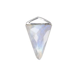 Drop, rainbow moonstone (natural) and sterling silver, 21x21x15mm-22x22x16mm hand-cut double-sided faceted triangle. Sold individually.