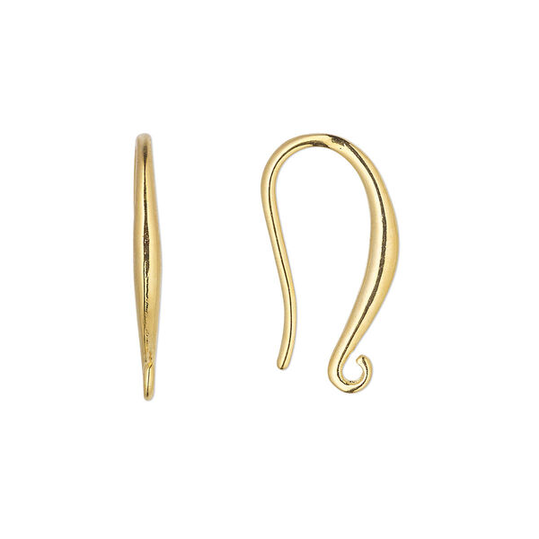 Ear wire, gold-plated brass, 18mm fishhook with open loop, 19 gauge. Sold per pkg of 5 pairs. image number 0