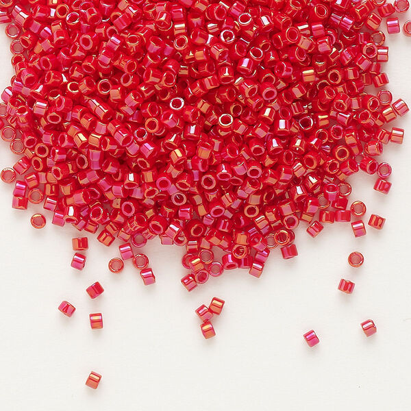 Seed bead, Delica®, glass, pkg/7.5g, #11 round, opaque rainbow luster red (DB-0214). image number 0