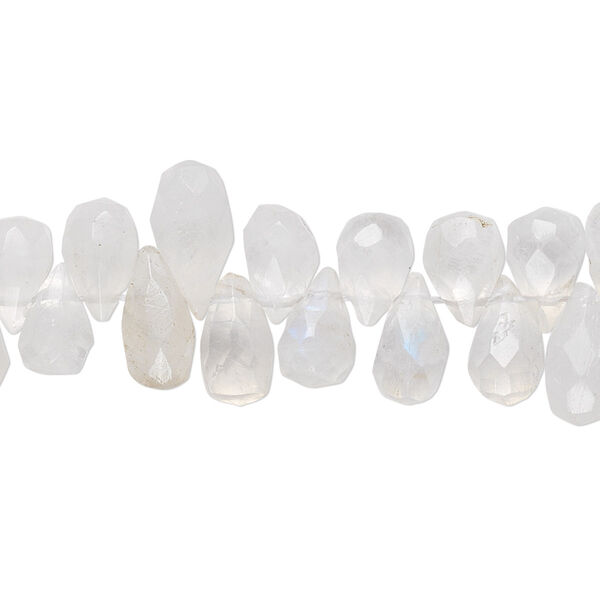 Bead, rainbow moonstone (natural), 6x4mm-11x5mm hand-cut top-drilled faceted briolette, B- grade, Mohs hardness 6 to 6-1/2. Sold per 15-1/2" to 16" strand. image number 0