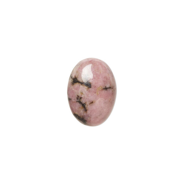 Cabochon, rhodonite (natural), 14x10mm calibrated oval, C grade, Mohs hardness 5-1/2 to 6-1/2. Sold per pkg of 4. image number 0