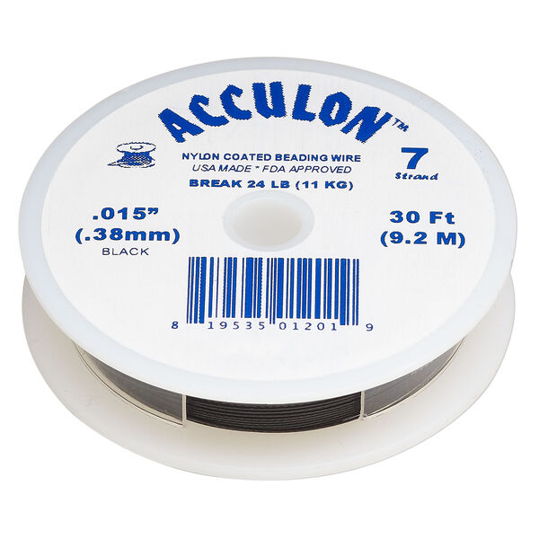 Beading wire, Acculon®, nylon-coated stainless steel, black, 7 strand, 0.024-inch diameter. Sold per 100-foot spool. image number 0