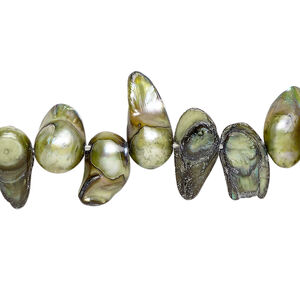 Pearl, cultured freshwater (dyed), khaki, 11x8mm-26x12mm baroque with 0.4mm hole, D grade, Mohs hardness 2-1/2 to 4. Sold per 15-inch strand.