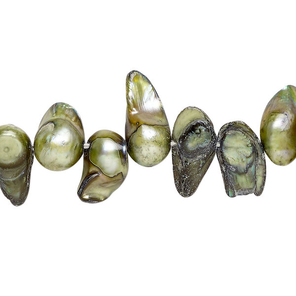 Pearl, cultured freshwater (dyed), khaki, 11x8mm-26x12mm baroque with 0.4mm hole, D grade, Mohs hardness 2-1/2 to 4. Sold per 15-inch strand. image number 0