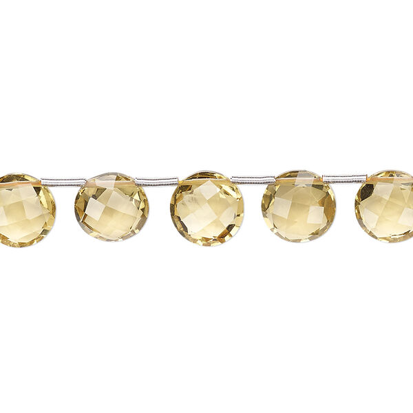 Bead, golden quartz (heated), 8mm hand-cut top-drilled faceted puffed round, B+ grade, Mohs hardness 7. Sold per pkg of 11 beads. image number 0