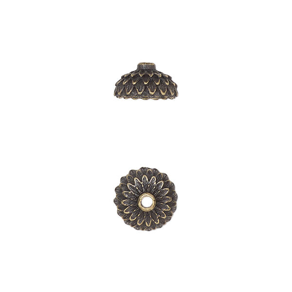 Bead cap, TierraCast®, antique brass-plated pewter (tin-based alloy), 9.5mm round with acorn cap design, fits 8mm bead. Sold per pkg of 2. image number 0
