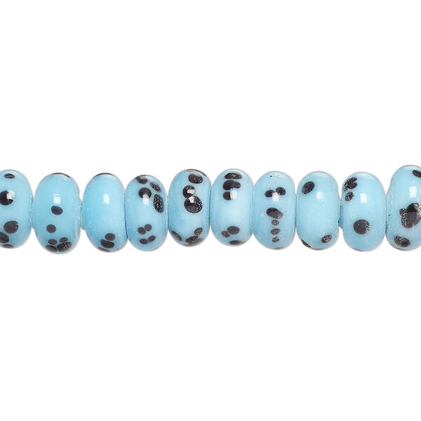 Bead, glass, opaque turquoise blue and black, 9x5mm-8x4mm rondelle. Sold per 8-inch strand, approximately 40-45 beads. image number 0