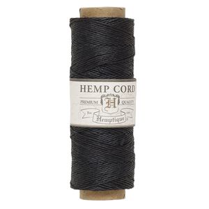 Cord, Hemptique®, polished hemp, black, 0.5mm diameter, 10-pound test. Sold per 205-foot spool.