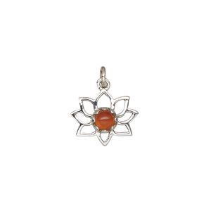 Carnelian / sterling silver 1pkg1, open lotus drop antiqued 14.5x12mm