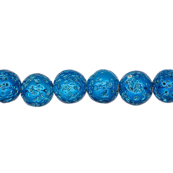 Bead, electro-coated lava rock (coated), blue, 7-8mm round. Sold per 15-1/2" to 16" strand. image number 0