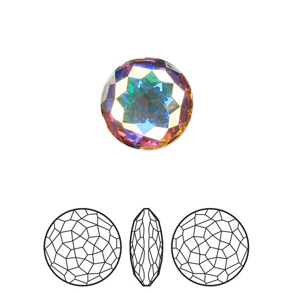 Round stone 48pk crystal AB foil back, Swarovski® 14mm fancy round 1383 image number 0