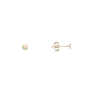 Earstud 1pkg2 14Kt gold, 3mm flat pad / 4mm round setting / earnuts, 1 pair