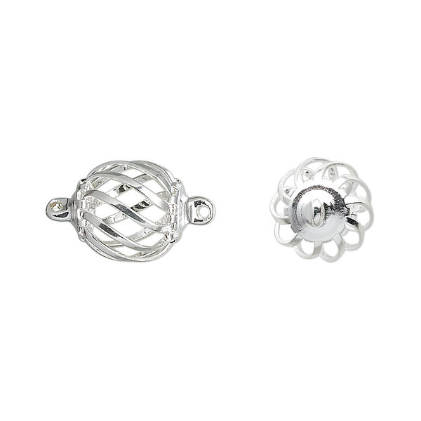 Link, silver-plated brass and steel, 12x11mm oval cage. Sold per pkg of 20. image number 0