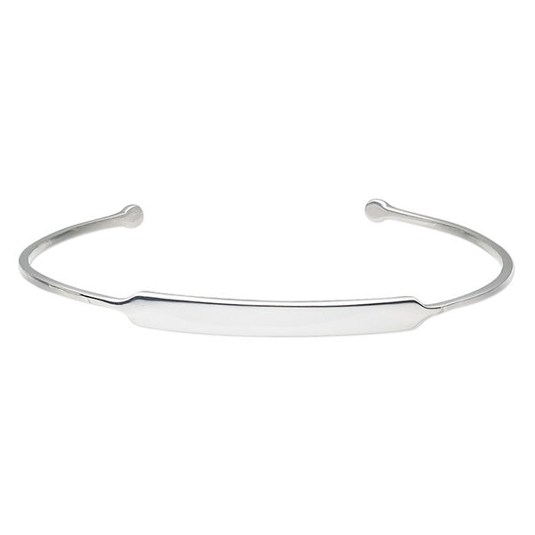 Bracelet, cuff, Create Compliments®, sterling silver, 2mm wide with 40x5mm blank plate, 7-1/2 inches. Sold individually. image number 0