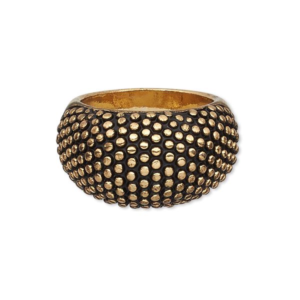 Ring, antiqued gold-finished "pewter" (zinc-based alloy), 15mm wide domed band with beaded design, size 9. Sold individually. image number 0