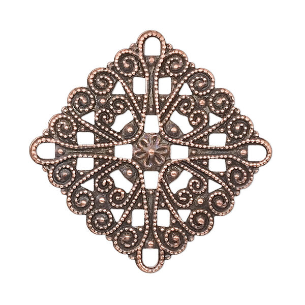 Focal, antique copper-plated brass, 34mm filigree square. Sold per pkg of 10. image number 0