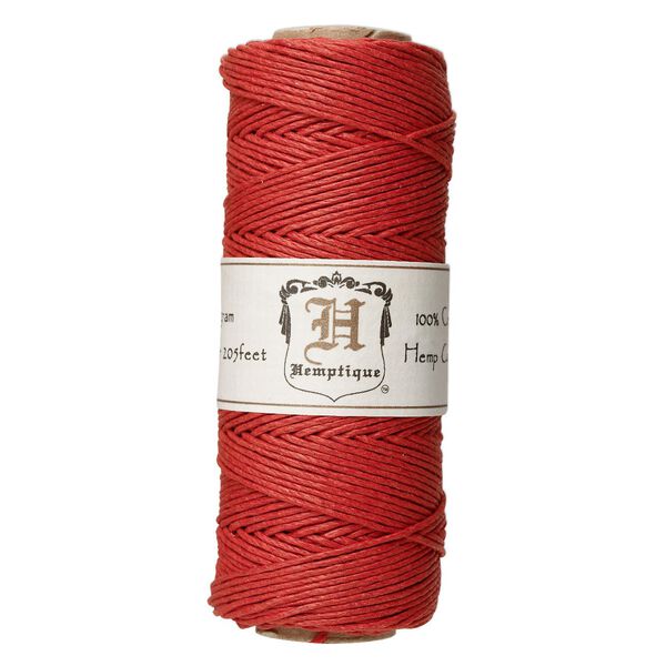 Cord, Hemptique®, polished hemp, red, 1mm diameter, 20-pound test. Sold per 205-foot spool. image number 0