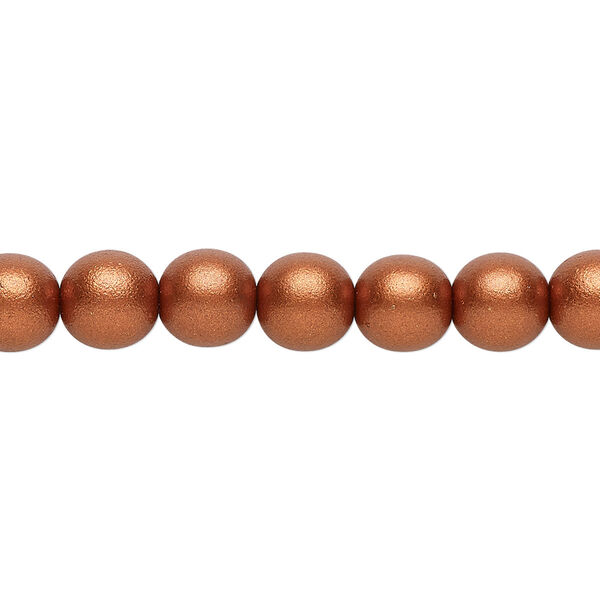 Bead, Czech glass druk, opaque satin copper, 8mm round. Sold per 15-1/2" to 16" strand, approximately 50 beads. image number 0