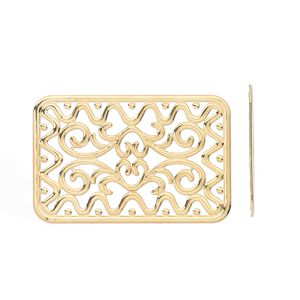 Focal, gold-plated steel, 49x32mm single-sided fancy rectangle. Sold per pkg of 8.