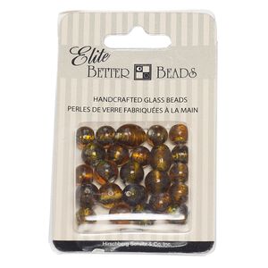 Bead, lampworked glass, red / brown / amber brown with silver-colored foil, 7-8mm round / 9-10mm round / 12x9mm-13x10mm oval with dots. Sold per pkg of 24.