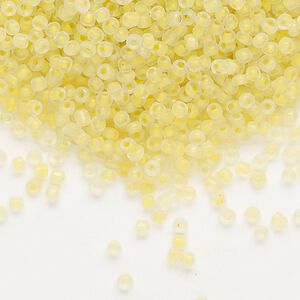 Seed bead, glass, pkg/50g, #11 round, translucent color-lined citrine yellow.