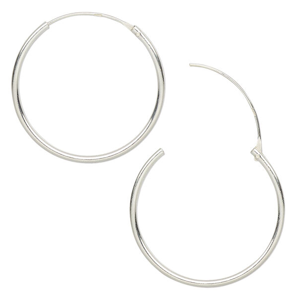 Earring, sterling silver, 25mm round hoop with endless-loop closure. Sold per pkg of 2 pairs. image number 0