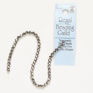 Bead, glass, pkg/7 inches, 4mm faceted round, opaque chrome.