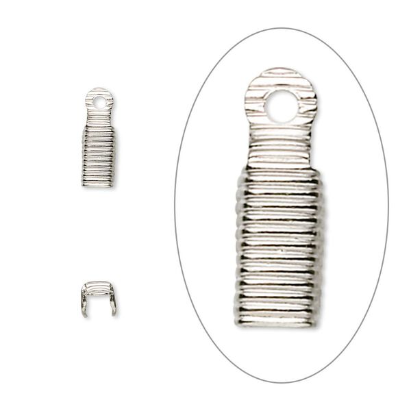 Cord end, fold-over, imitation nickel-plated brass, 8x3.5mm, 3mm inside diameter. Sold per pkg of 100. image number 0