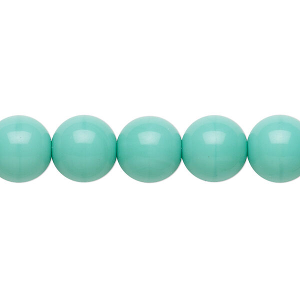 Bead, Preciosa Czech glass druk, pkg/15-1/2 to 16 inches, opaque turquoise green, 10mm round. image number 0