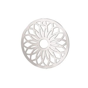 Drop, Lazer Lace™, stainless steel, 25mm single-sided domed round with flower design. Sold per pkg of 4.