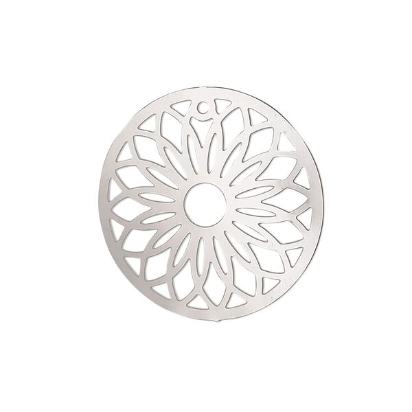 Drop, Lazer Lace™, stainless steel, 25mm single-sided domed round with flower design. Sold per pkg of 4. image number 0