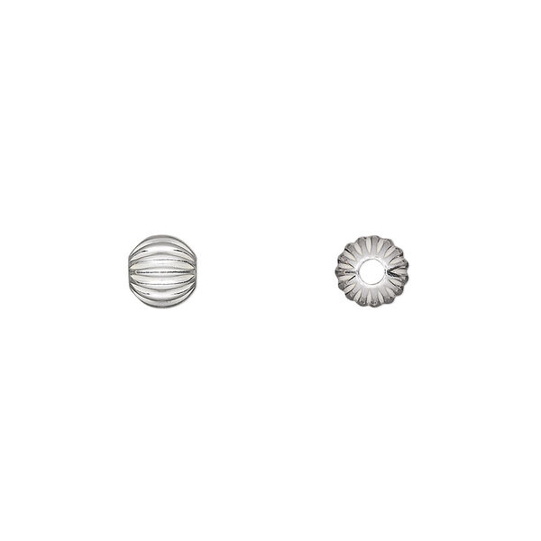 Bead, sterling silver, 6mm seamless corrugated round. Sold per pkg of 2. image number 0