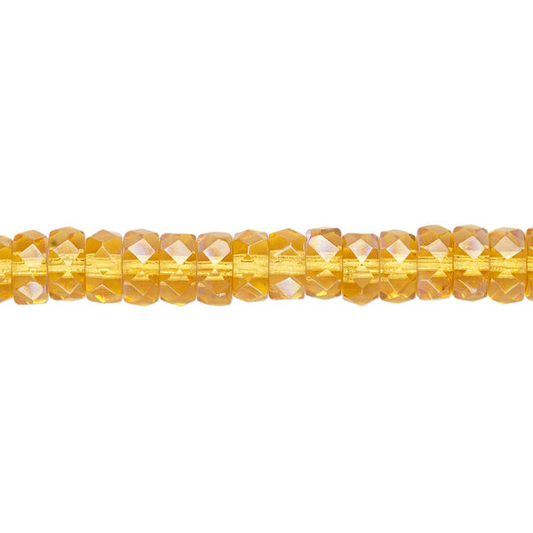 Bead, Czech fire-polished glass, honey AB, 6x3mm faceted rondelle. Sold per 15-1/2" to 16" strand. image number 0