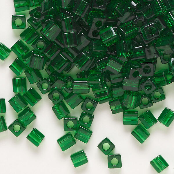 Seed bead, Miyuki, glass, pkg/25g, 3.5-3.7mm square, transparent medium green (SB-146). image number 0