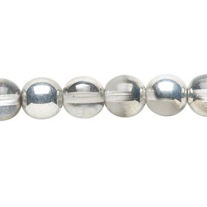 Bead, Czech glass druk, clear and opaque half-coat silver, 10mm round. Sold per 15-1/2" to 16" strand.
