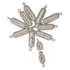 Clasp, torpedo, antique silver-finished brass, 14x5mm oval. Sold per pkg of 10.