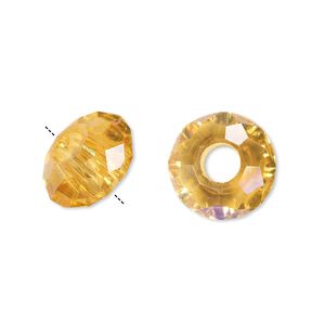 Bead 12pk 32 facets gold AB, Celestial Crystal® Dione® 14x8mm rondelle