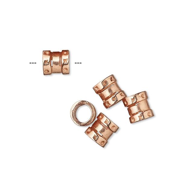 Crimp, JBB Findings, copper-plated brass, 6.5x6mm tube, 4mm inside diameter. Sold per pkg of 4. image number 0