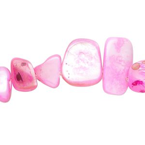 Bead, mother-of-pearl shell (dyed), bright pink, small to extra-large chip, Mohs hardness 3-1/2. Sold per 30-inch strand.