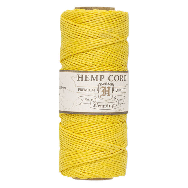 Cord, Hemptique®, polished hemp, yellow, 1mm diameter, 20-pound test. Sold per 205-foot spool. image number 0