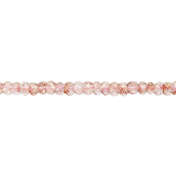 Bead, quartz crystal (coated), flamingo pink, 3x2mm-4x3mm hand-cut faceted rondelle, B grade, Mohs hardness 7. Sold per 13-inch strand, approximately 120 beads. image number 0