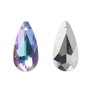 Drop, glass, opaque clear vitrail light, 24x12mm teardrop. Sold per pkg of 4.