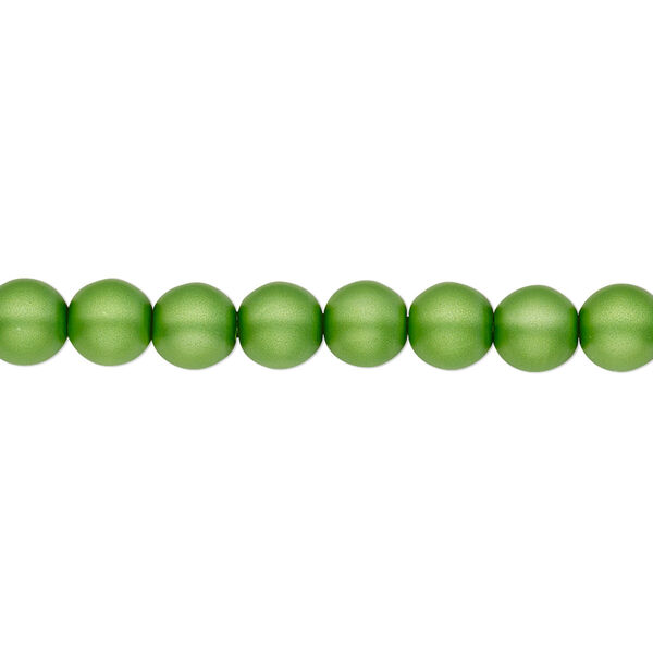 Bead, Czech pearl-coated glass druk, opaque matte green, 6mm round. Sold per 15-1/2" to 16" strand. image number 0