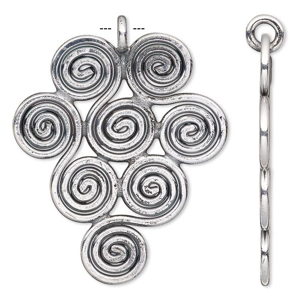 Focal, Hill Tribes, antique silver-plated copper, 41x35mm swirl design. Sold individually. image number 0