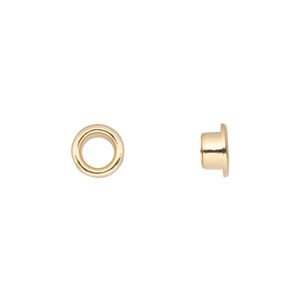 Grommet, glue-in, gold-plated brass, 8mm round, 5mm inside diameter. Sold per pkg of 100.