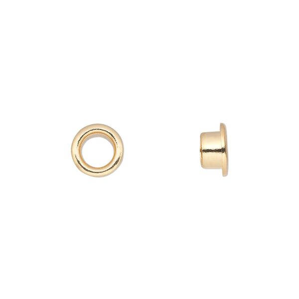 Grommet, glue-in, gold-plated brass, 8mm round, 5mm inside diameter. Sold per pkg of 100. image number 0