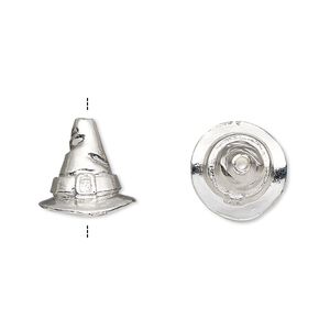 Cone, silver-plated pewter (tin-based alloy), 13x12.5mm witch's hat, 7mm inside diameter. Sold individually.