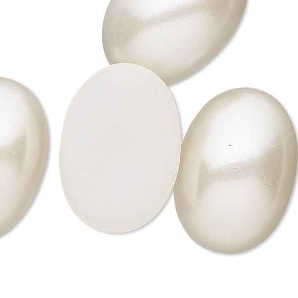 Cabochon, vintage Japanese acrylic pearl, matte ivory, 25x18mm non-calibrated oval. Sold per pkg of 4. image number 0